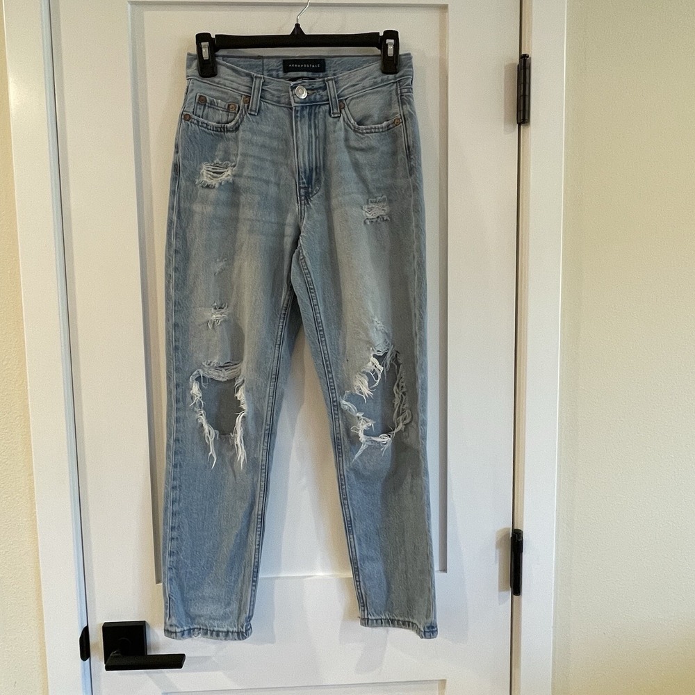 Aeropostale‎ Womens Mom Jeans High Rise Womens 000 XXS Distressed Denim Comfort